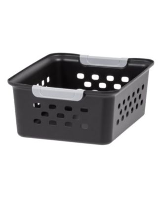 USA Small Plastic Storage Basket, 12-Pack, Shelf Basket Organizer for Pantries Kitchens Cabinets Bedrooms, Black