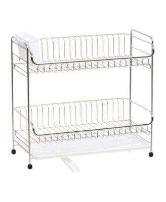USA 2-tier Slim-sized Dish Rack with Drain Spout, Dish drying rack, dish drainer, White