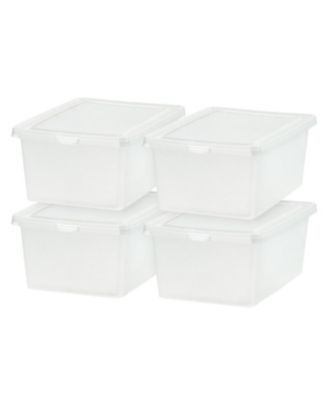 USA 17 Qt Clear Storage Box, BPA-Free Plastic Stackable Bin with Lid, 4 Pack, Containers to Organize Shoes and Closet Shelves, Classroom Organization Teacher Tools, Game Storage