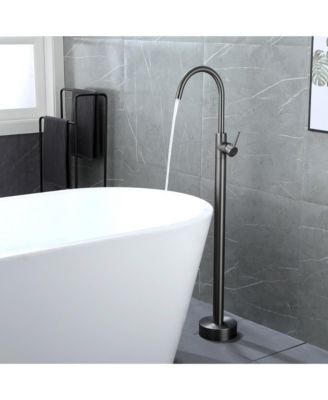 Freestanding Floor Mount Bath Tub Filler Faucet with Single Handle and Water Supply Lines
