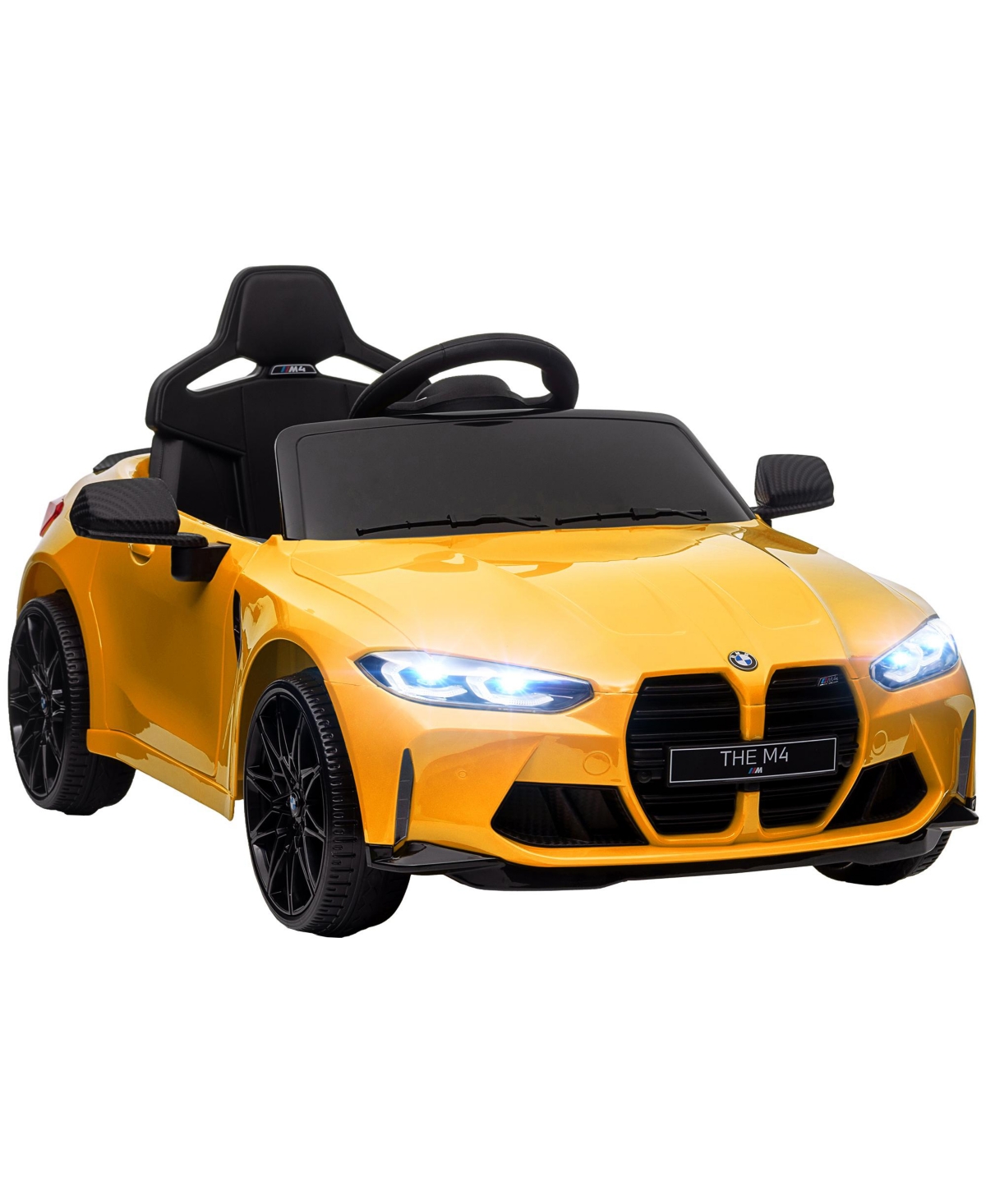 Qaba Bmw M4 Licensed 12V Ride on Car with Handle Attachment,- Yellow