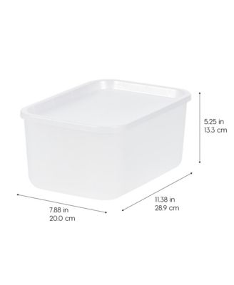 USA Small Plastic Modular Storage Basket with Lid, 4-Pack, Stackable, for Kitchen Bathroom Bedroom Closet Kid's Room Office, Easy to Clean, Stylish Design, Shelf Organizer, Pearl