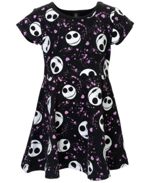 Платье Nightmare Before Christmas Jack Skellington Short Sleeve Skater Dress для девочек, цвет: Чёрный