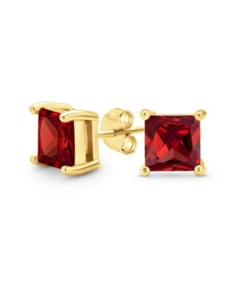 2CT Red Square Cubic Zirconia Princess Cut AAA CZ Stud Earrings For Women .925 Sterling Silver Simulated Ruby