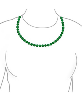 Simple 7MM Ball Bead Dyed Green Agate Strand Necklace Sterling Silver 19 Inch