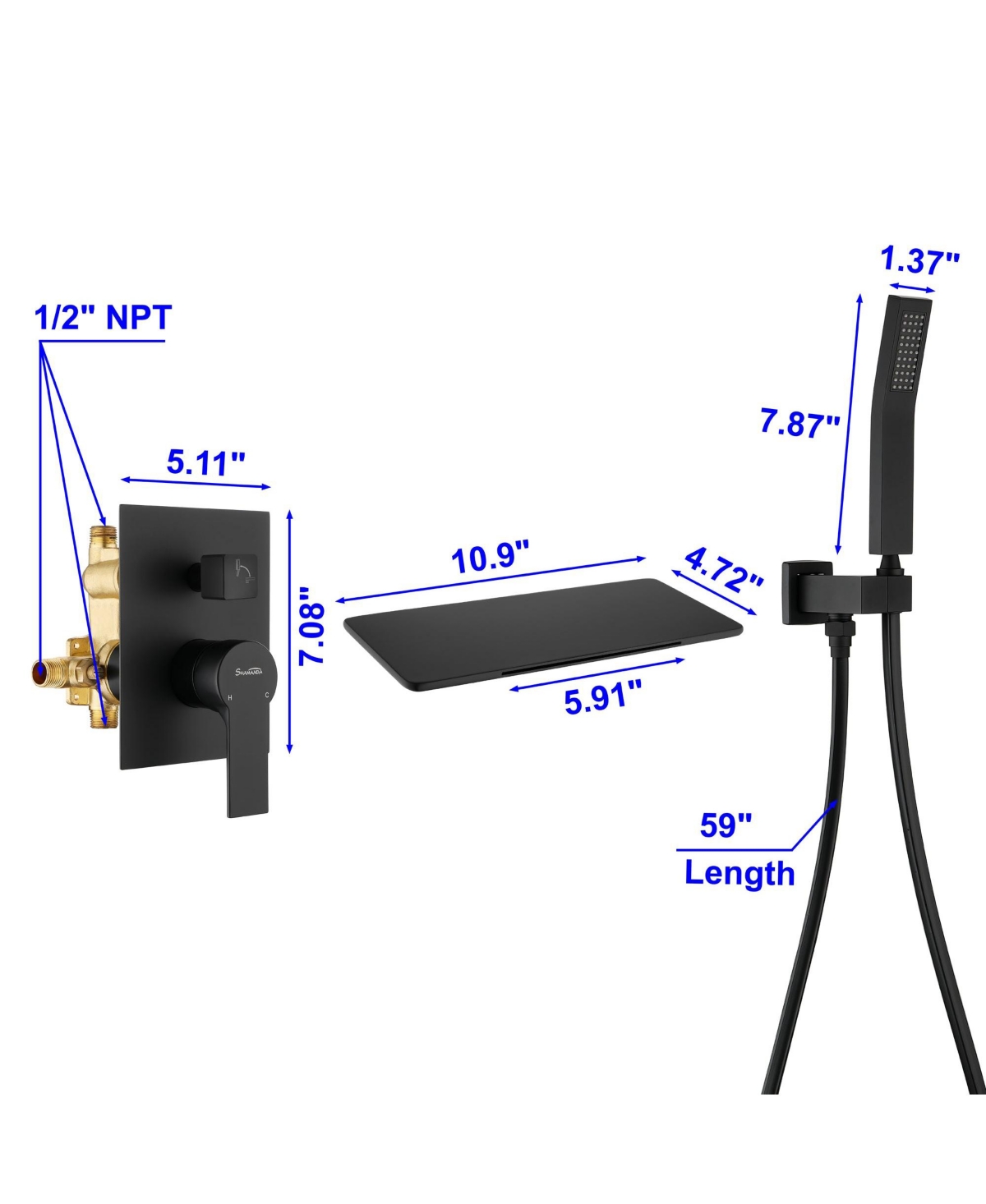 Boyel Living Single-Handle Wall Mount Roman Tub Faucet with Hand Shower - Matte black