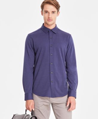 Men's Classic-Fit Heathered Jersey-Knit Button-Down Shirt, Created for Macy's 