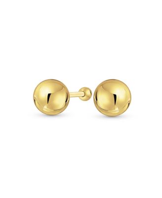 Classic Smooth Basic Round Genuine Real Yellow 14K Gold Ball Stud Earrings For Women Men 7 MM Bead Screw back
