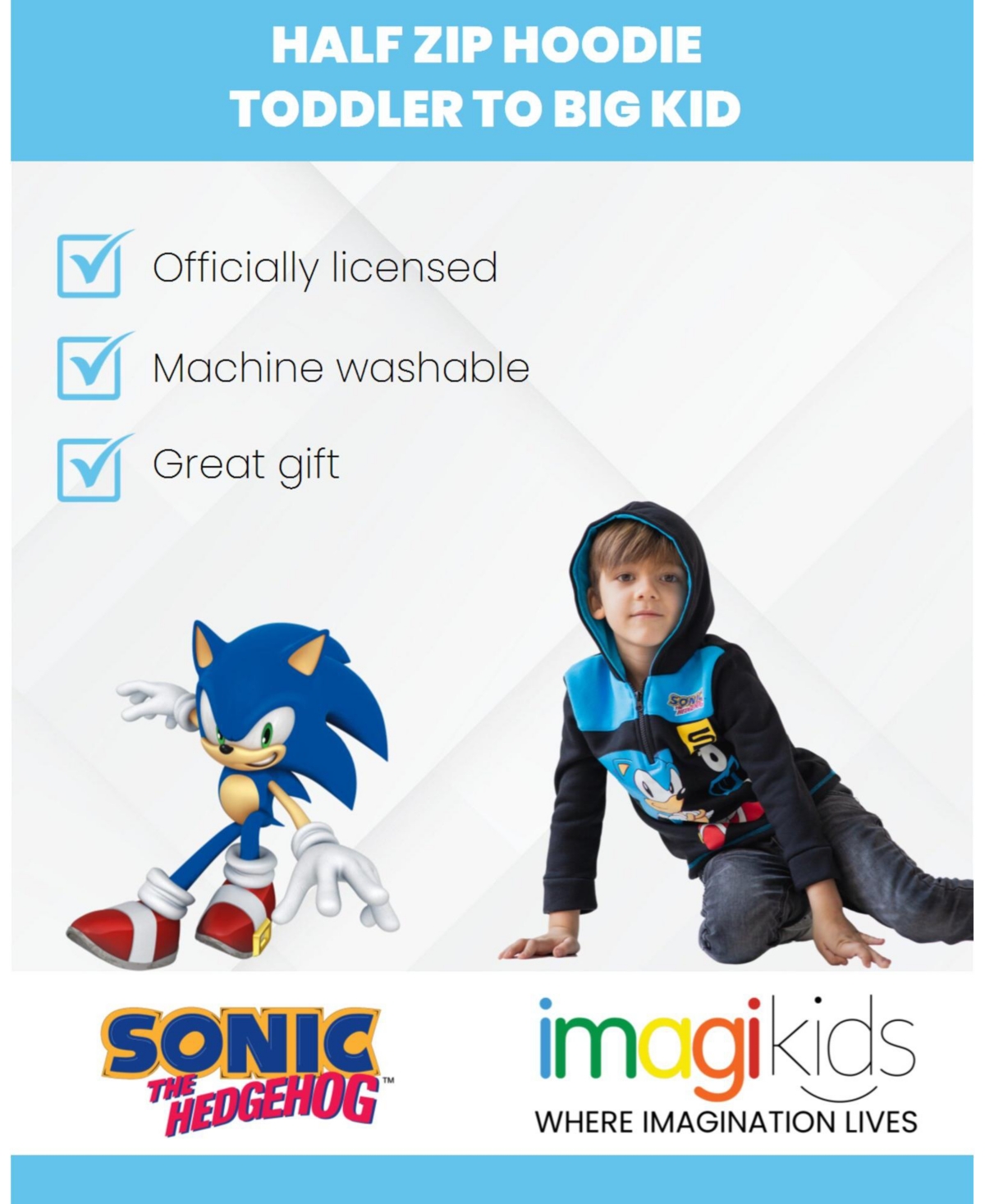 Sega Big Boys Sonic the Hedgehog Fleece Half Zip Hoodie to