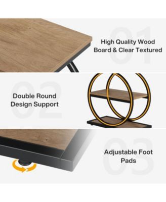 End Table Set of 2, Narrow End Table with 3 Storage Shelves, Wooden Nightstand with Metal Frame, Small Sofa Side Table