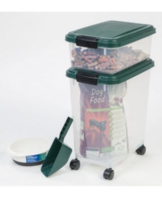 USA 30 lbs & 11 lbs Combo Airtight Dog Food Storage Container, Stackable Treat Box, 2-Cup Scoop, Casters, Keep Fresh, Easy Mobility, Green