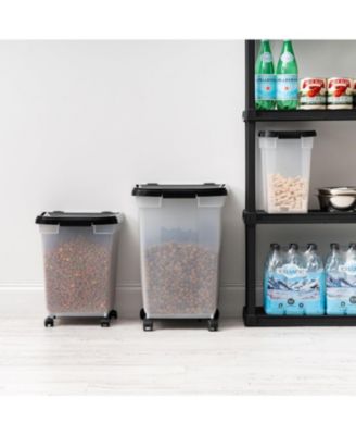 50 Lbs / 65 Qt WeatherPro Airtight Pet Food Storage Container with Removable Casters, for Dog Cat Bird and other Pet Food Storage Bin, Keep Fresh, Translucent Body, Easy Mobility, Clear/Black