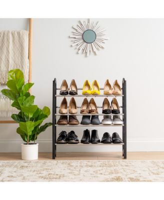 2 Tier Extendable and Stackable Freestanding Metal Shoe Racks for Entryway
