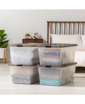 USA 4 Pack 91qt Large Plastic Storage Bin with Lid and Secure Latching Buckles, Clear/Gray