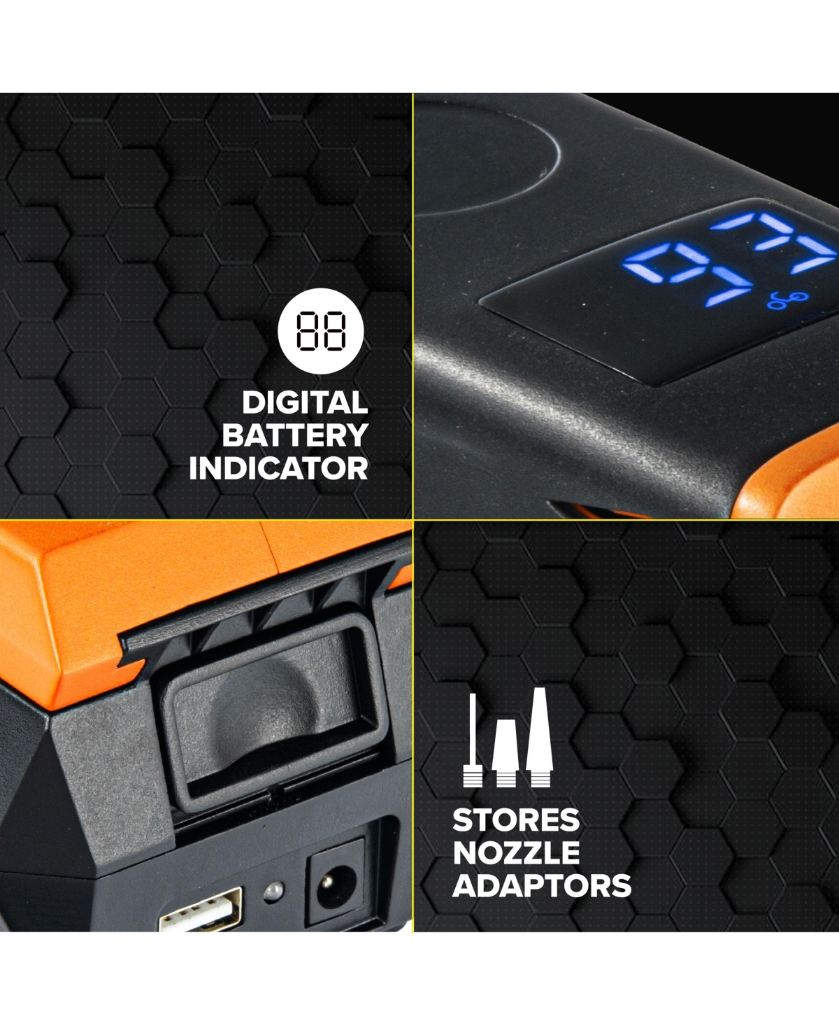 Bullseye Pro 150 Psi Cordless Handheld Rechargeable Tire Inflator with Digital Pressure Gauge and Battery Indicator