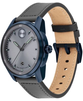 Men's Bold Verso Swiss Quartz Gray Leather Watch 42mm