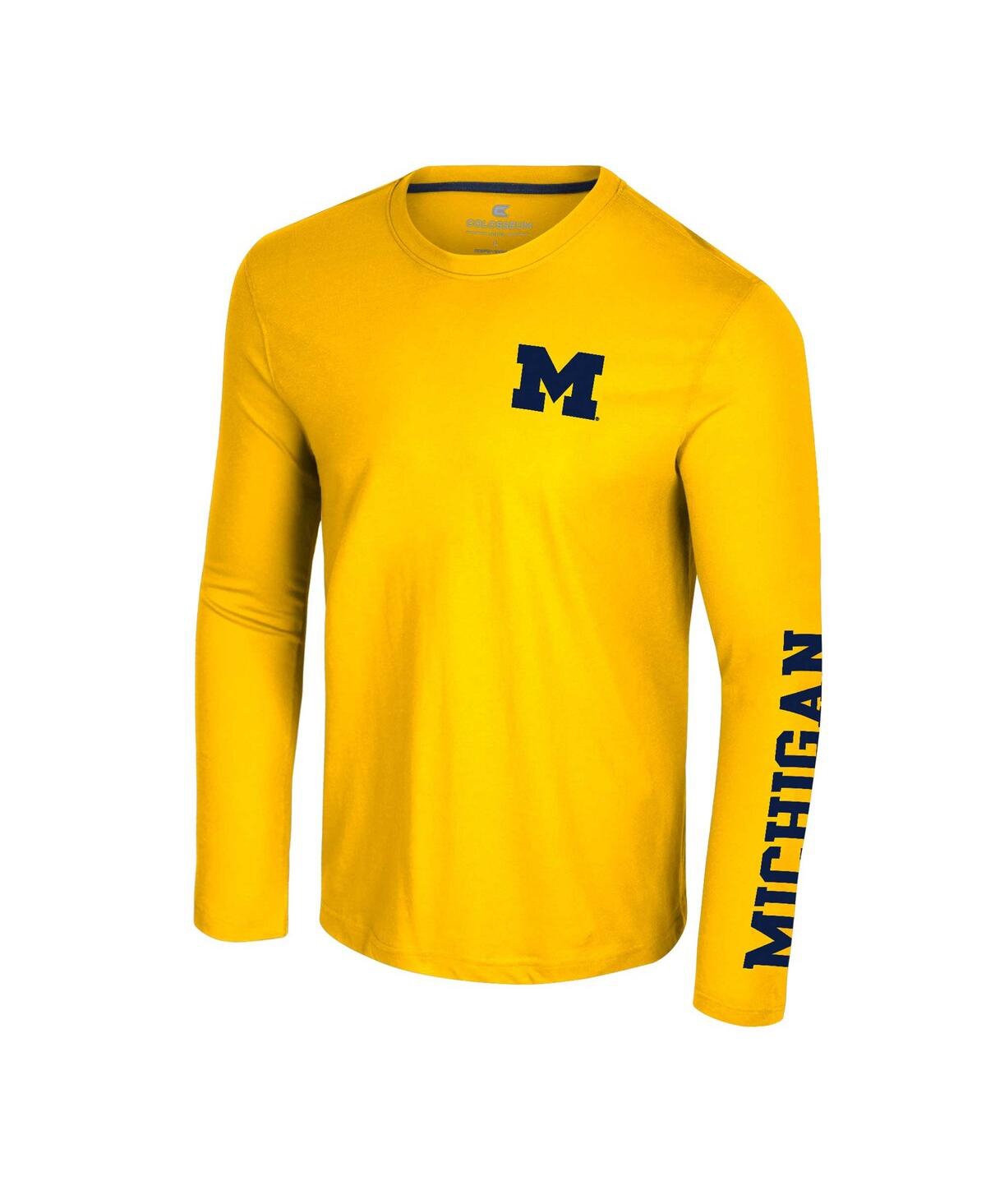 Colosseum Men's Maize Michigan Wolverines Logo Lockup 3-hit Active Blend Long Sleeve T-shirt In Maize