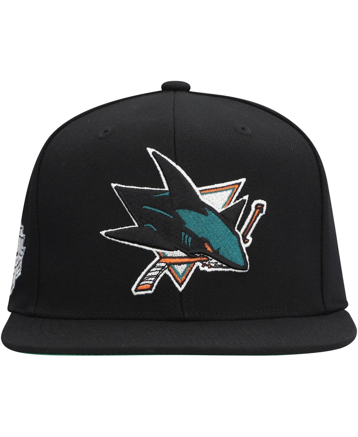 Mitchell & Ness Men's Black San Jose Sharks Core Top Spot Snapback Hat In Black