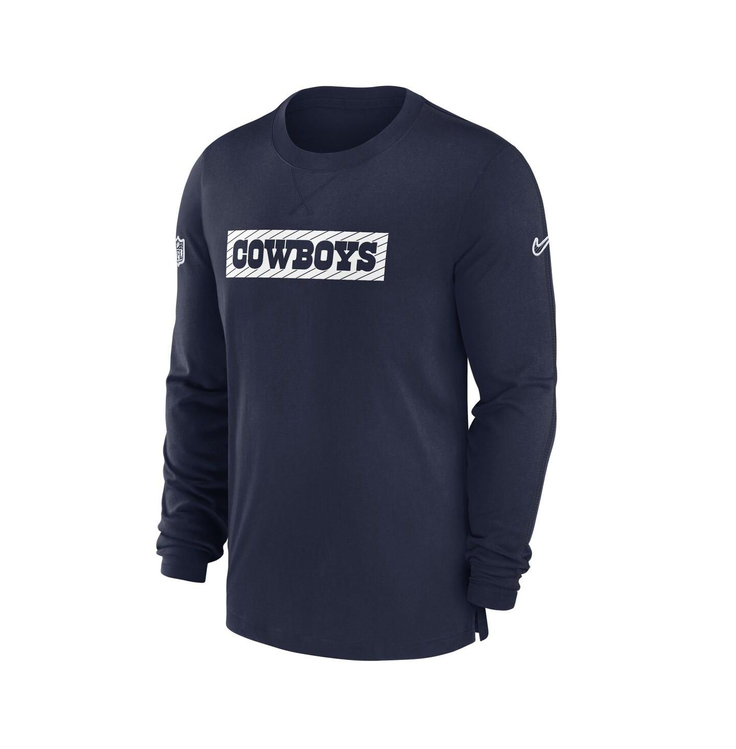 Мужская футболка Nike Navy Dallas Cowboys 2024/25 Sideline Player Tri-Blend Performance Long Sleeve — фото 2