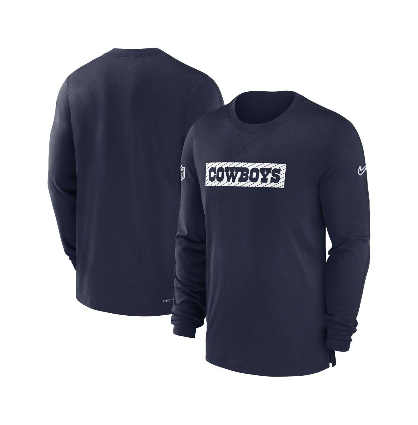 Мужская футболка Nike Navy Dallas Cowboys 2024/25 Sideline Player Tri-Blend Performance Long Sleeve — фото 1