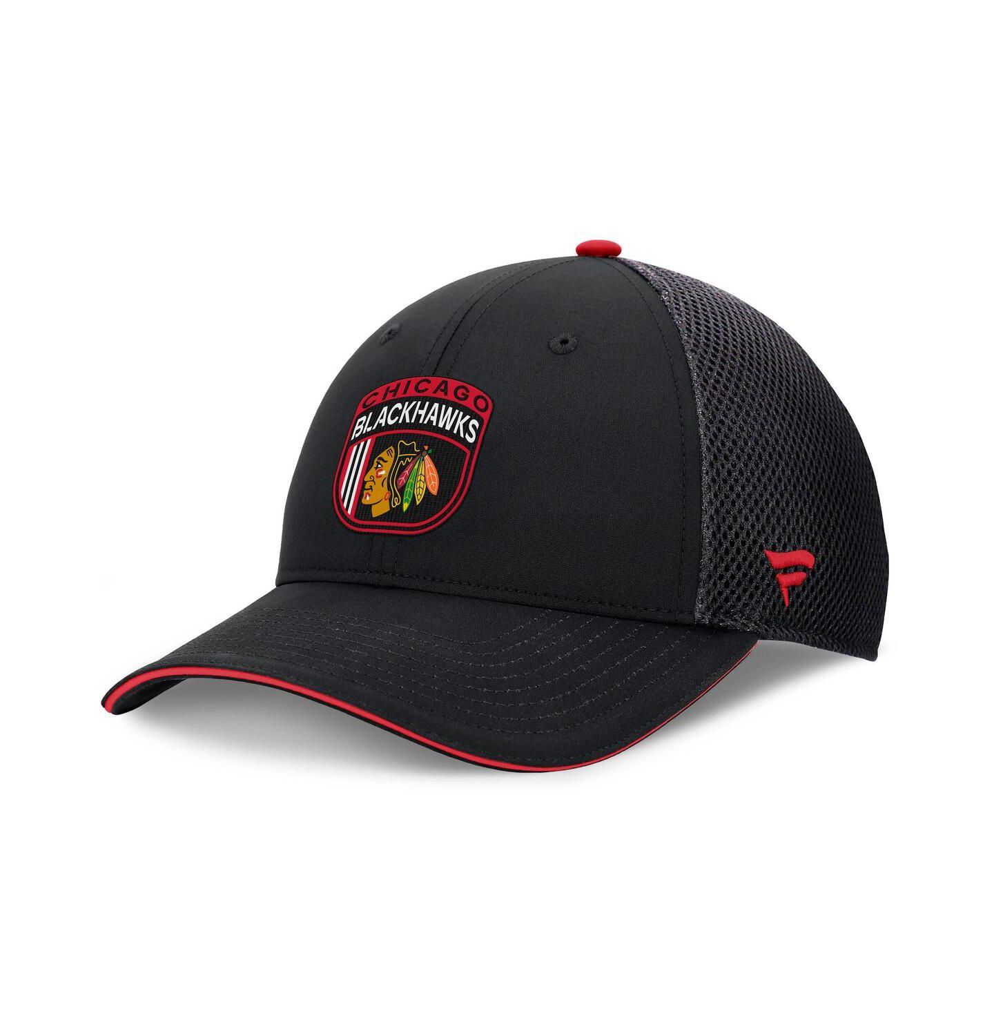 Мужская кепка Fanatics Black Chicago Blackhawks 2024 NHL Draft On Stage Trucker Adjustable Hat — фото 3