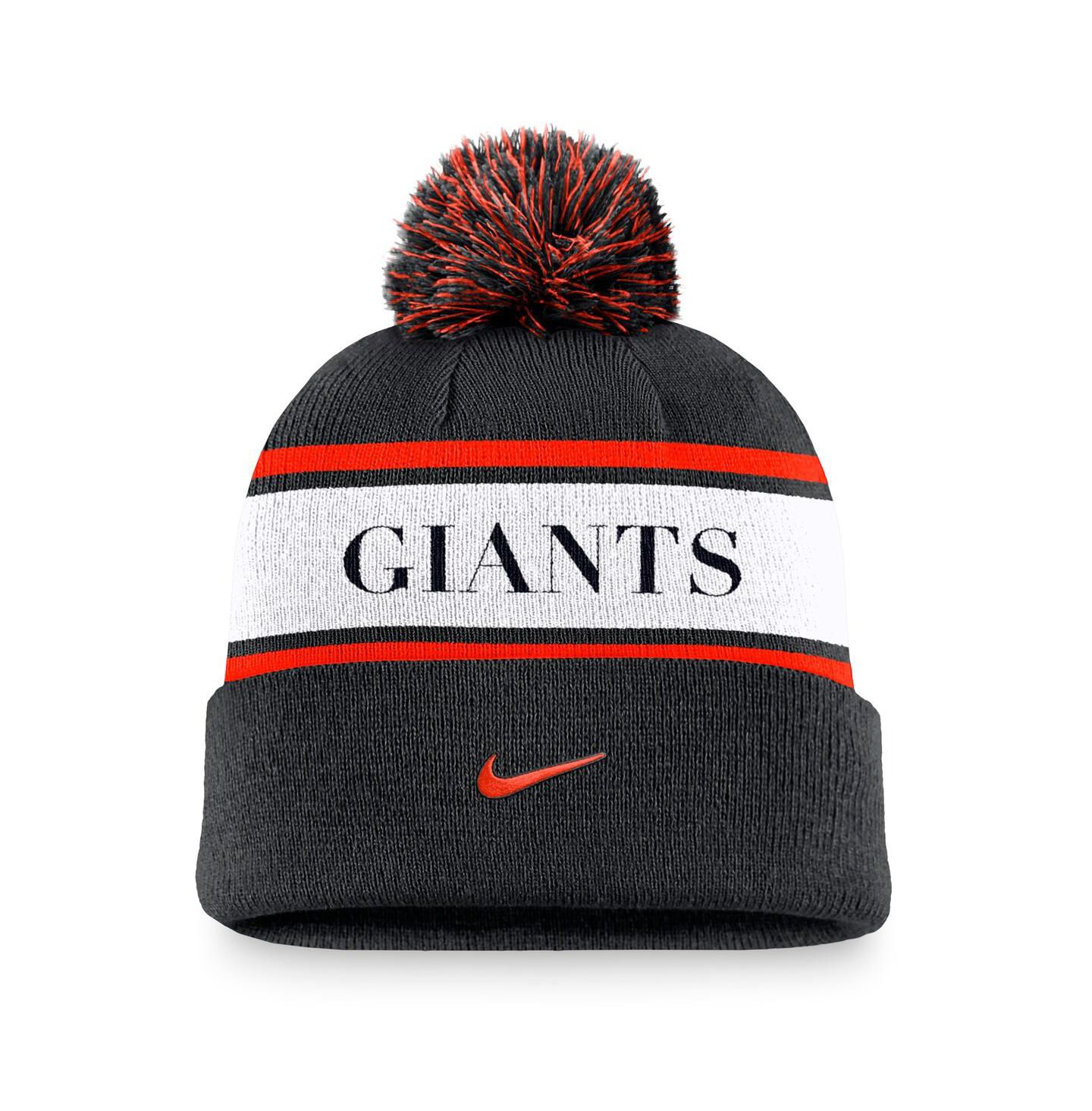 Мужская шапка Nike Black San Francisco Giants Team Stripe Peak Cuffed Knit Hat with Pom — фото 2
