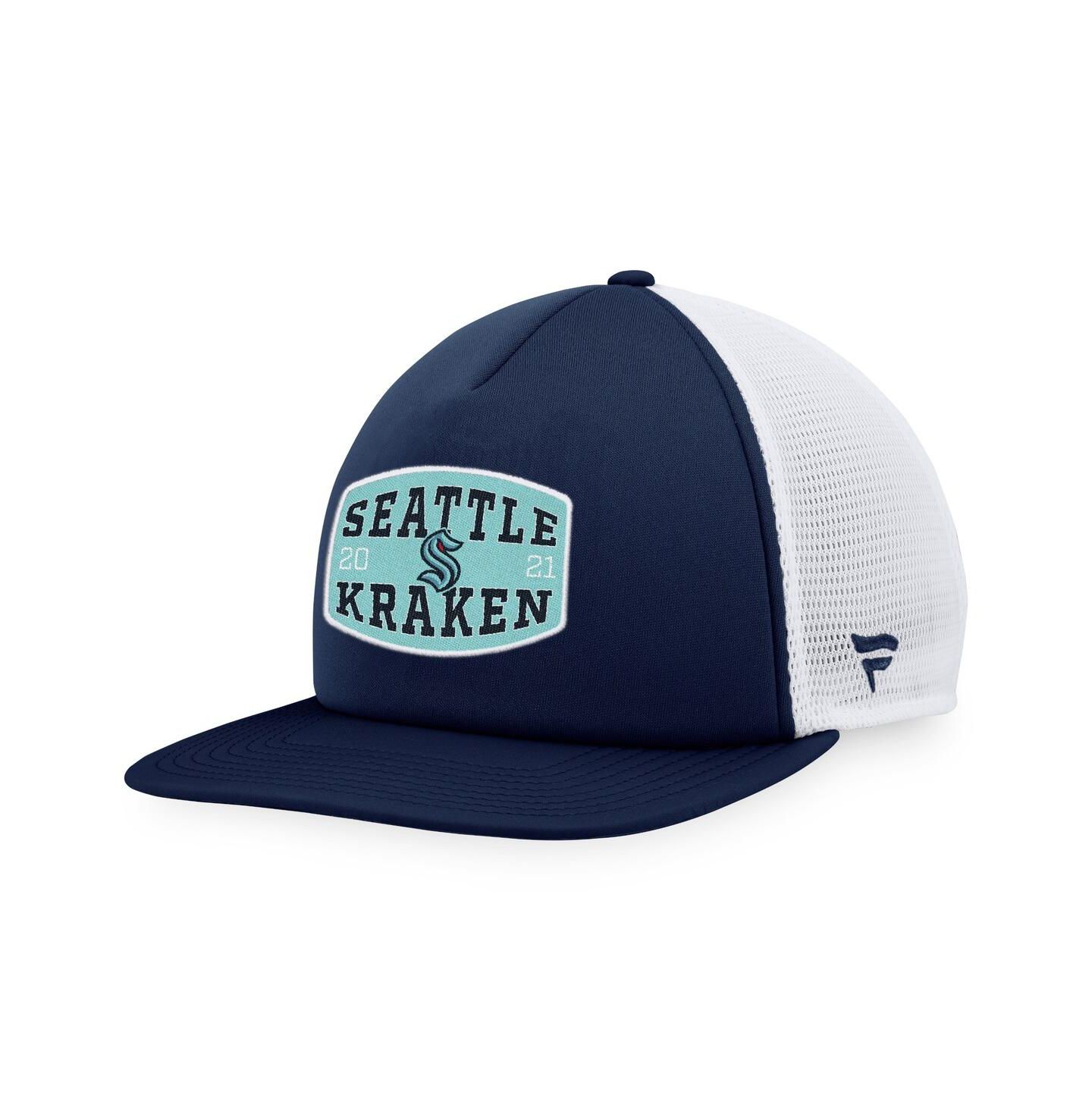 Мужская кепка Fanatics Deep Sea Blue/White Seattle Kraken Foam Front Patch Trucker Snapback Hat — фото 1