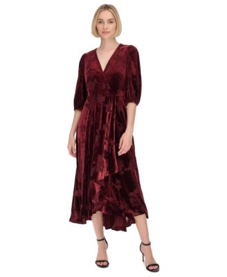 Women s Burnout Velvet Faux Wrap Maxi Dress