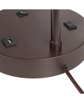 Colby Modern Desk Table Lamp with USB and AC Power Outlet in Base 21" High Bronze Metal Linen Uno Fitter Drum Shade for Living Room Bedroom House Bedside Nightstand Home Office - 360 Lighting