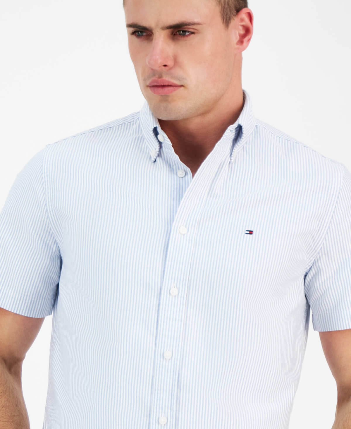 Tommy Hilfiger Men's Heritage Oxford Striped Short Sleeve Button-Down Shirt -/ White