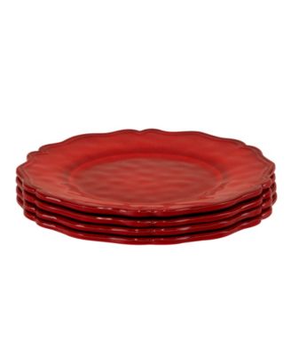 Red Crackle Salad Plates, Set of 4