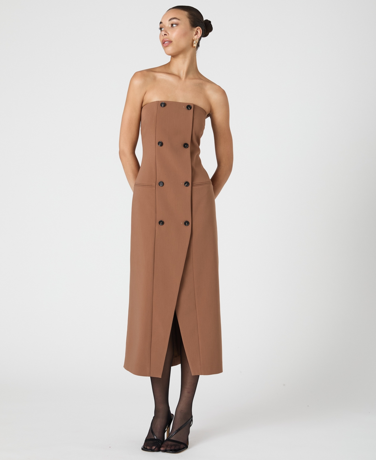 French Connection Women's Azra Twill Strapless Trench Midi Dress