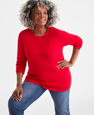 Style & Co - Plus Size Scoop-Neck Cotton Curved-Hem Sweater