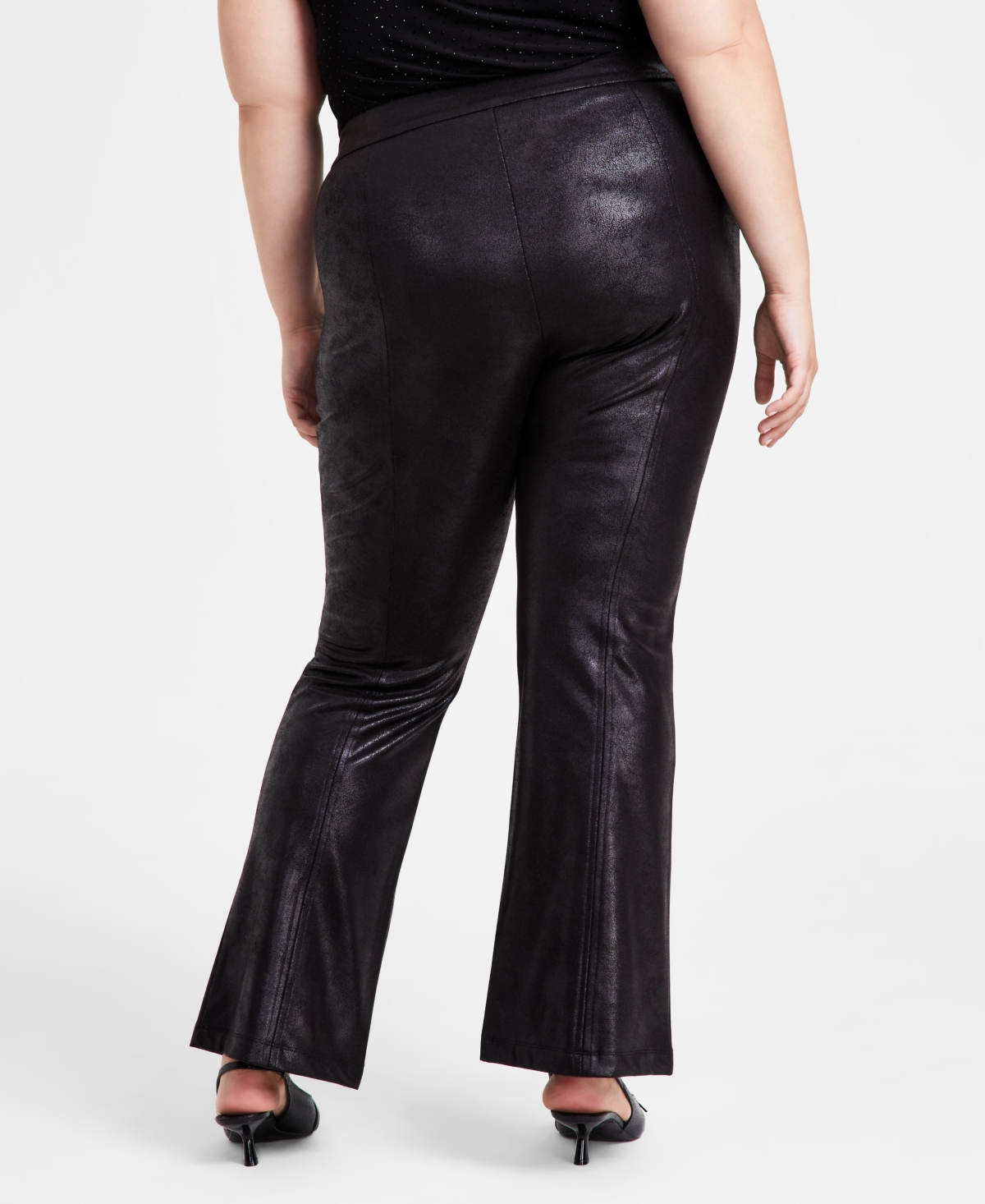 Bar Iii Trendy Plus Size Coated Split-Front Flared-Leg Pants, Created for Macy's