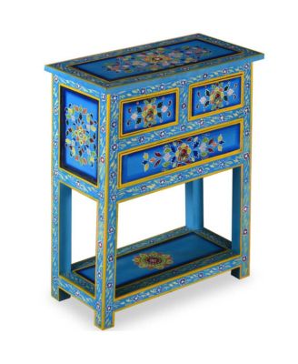 Sideboard with Drawers Solid Mango Wood Turquoise Hand Painted