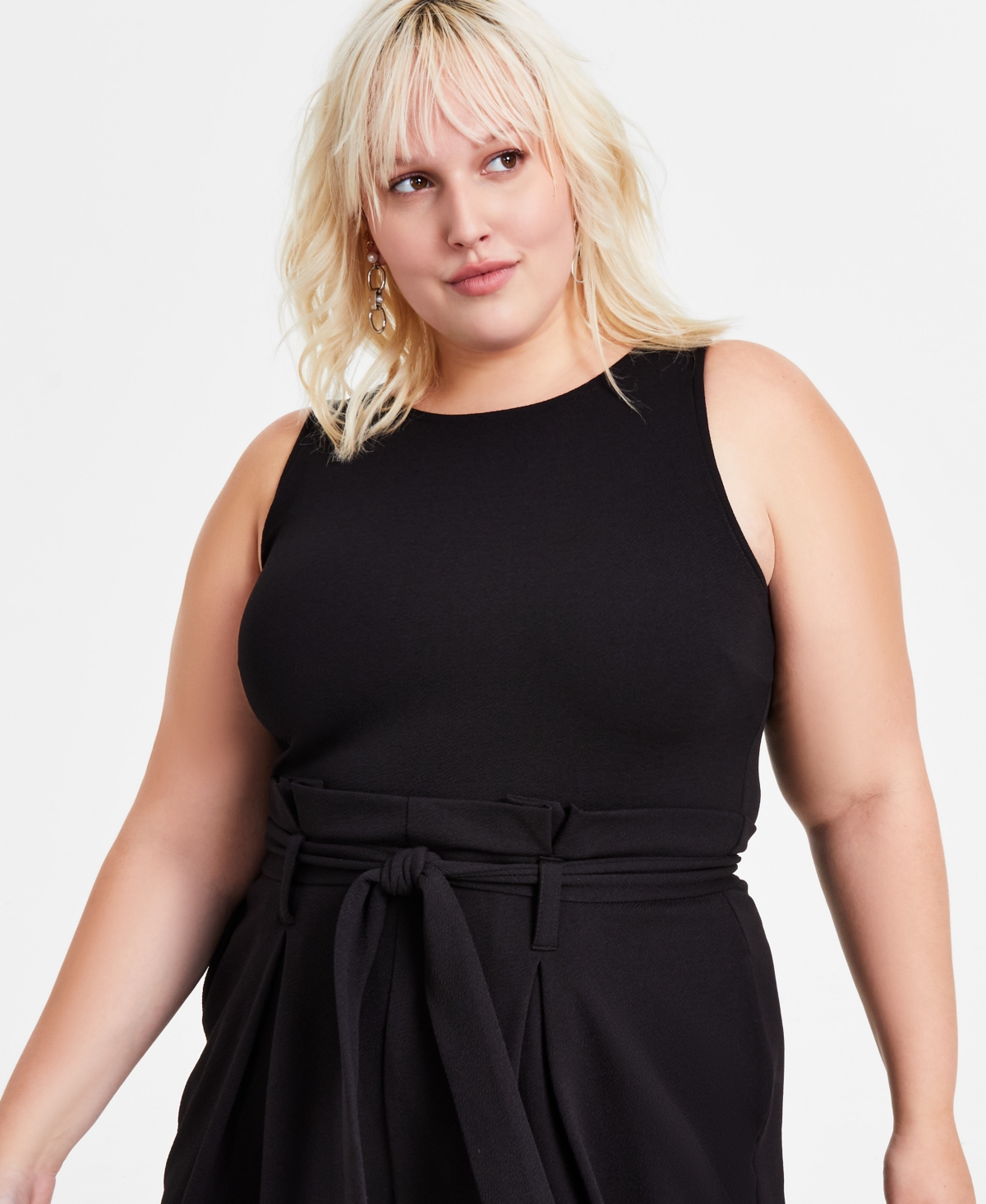 Bar Iii Trendy Plus Size Belted Sleeveless Capri Jumpsuit, Created for Macy's