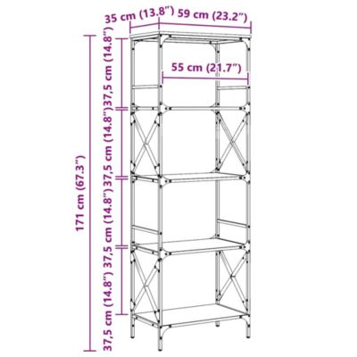 Bookcase Brown Oak Engineered Wood and Metal Medium Bookcase