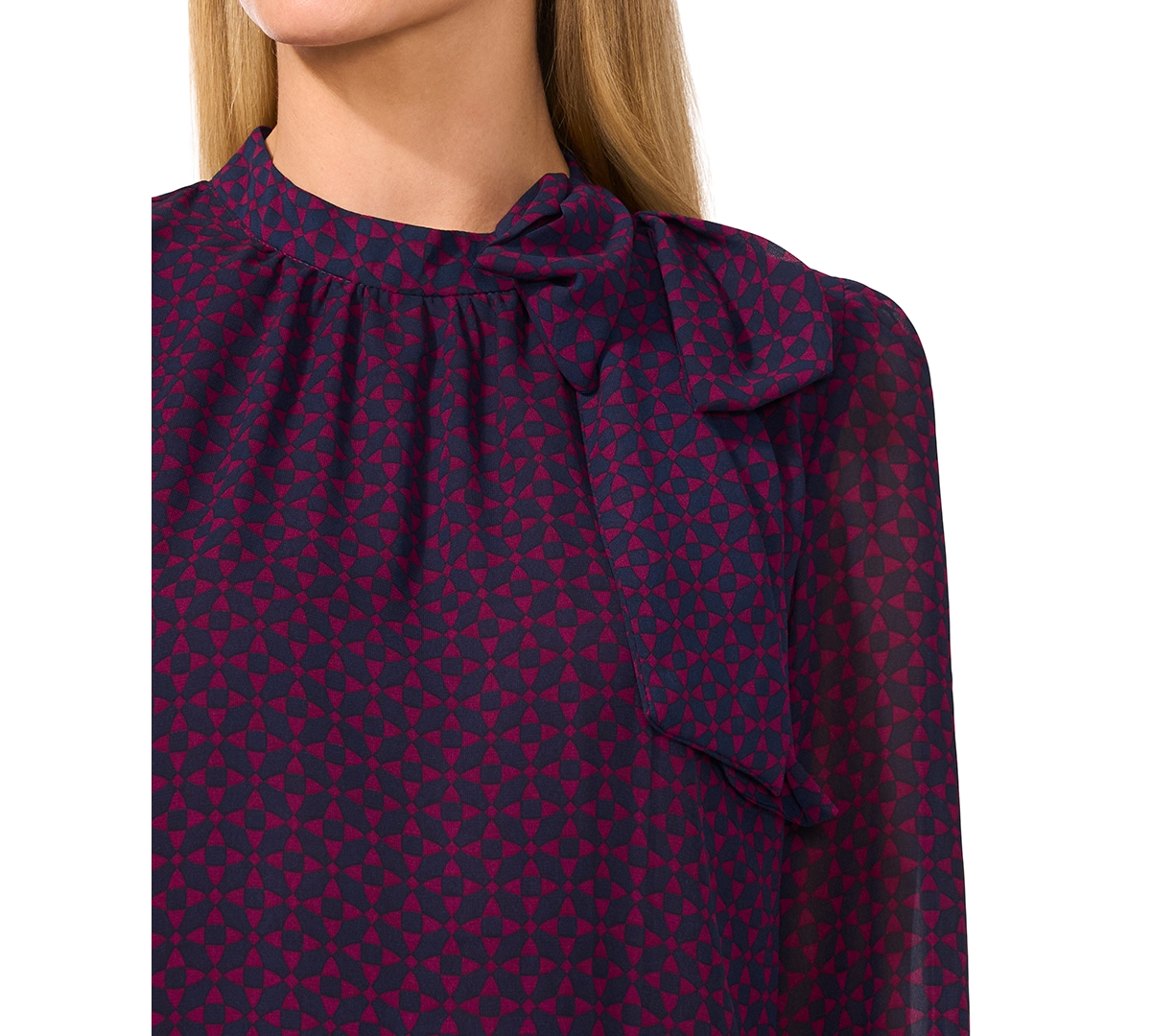 CeCe Women's Tie-Neck Geo-Print Blouse