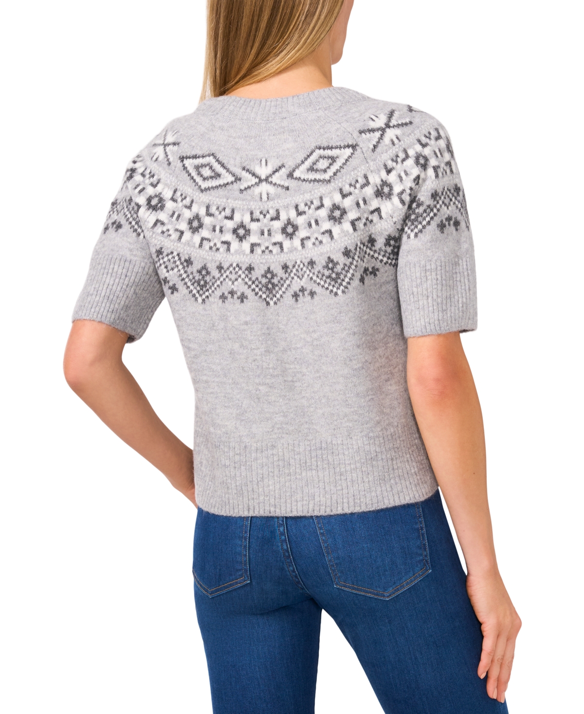 CeCe Women's Short-Sleeve Fair Isle Sweater
