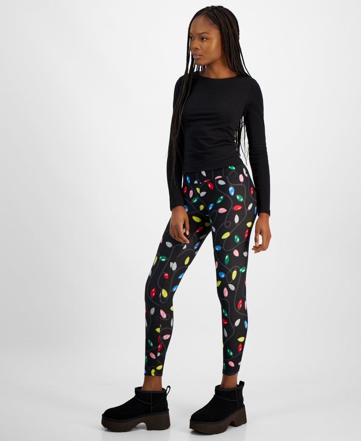 Planet Heart Juniors'Print Holiday Leggings - Glitter Lightbulb