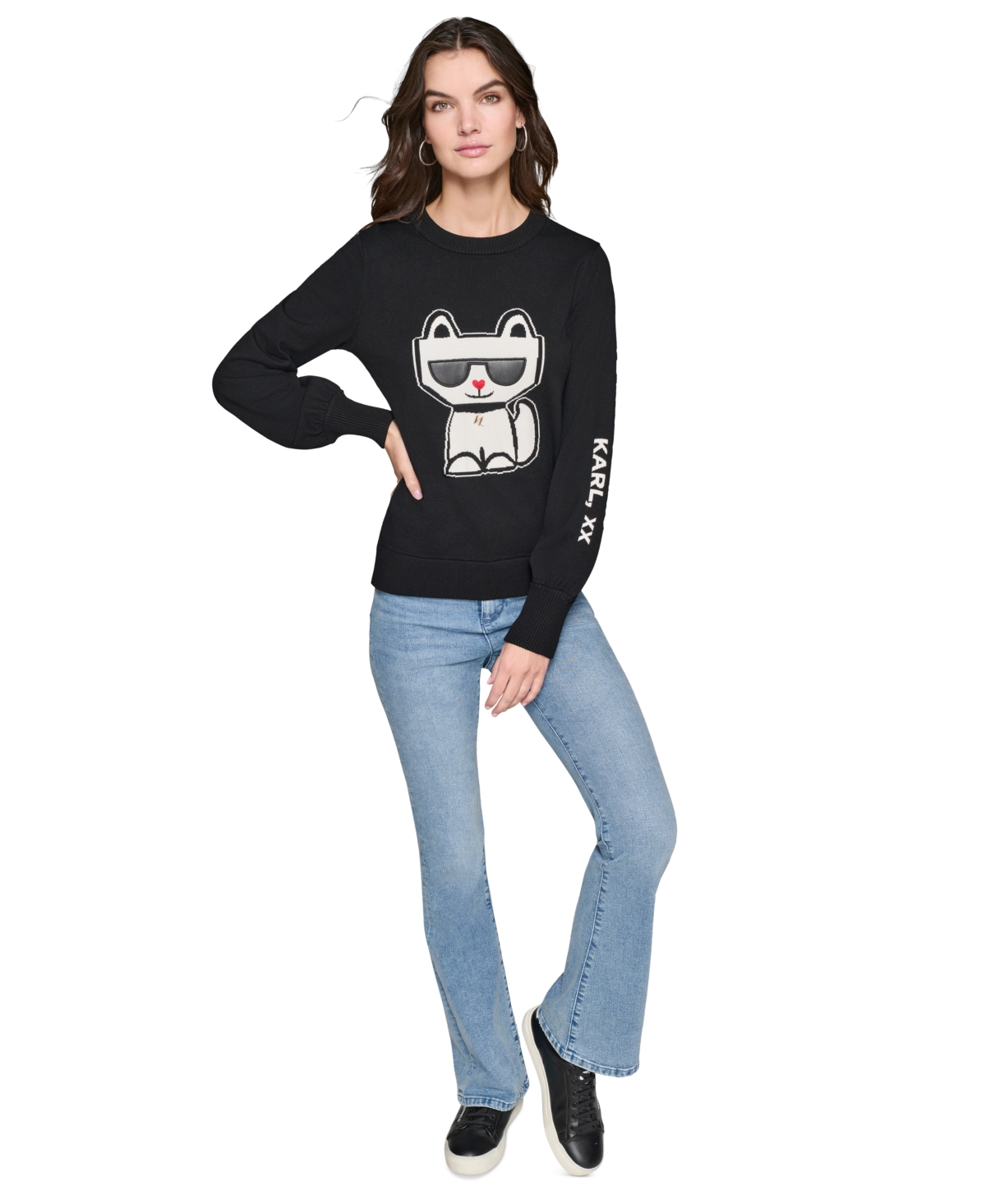 Karl Lagerfeld Paris Women's Petite Choupette Crewneck Sweater