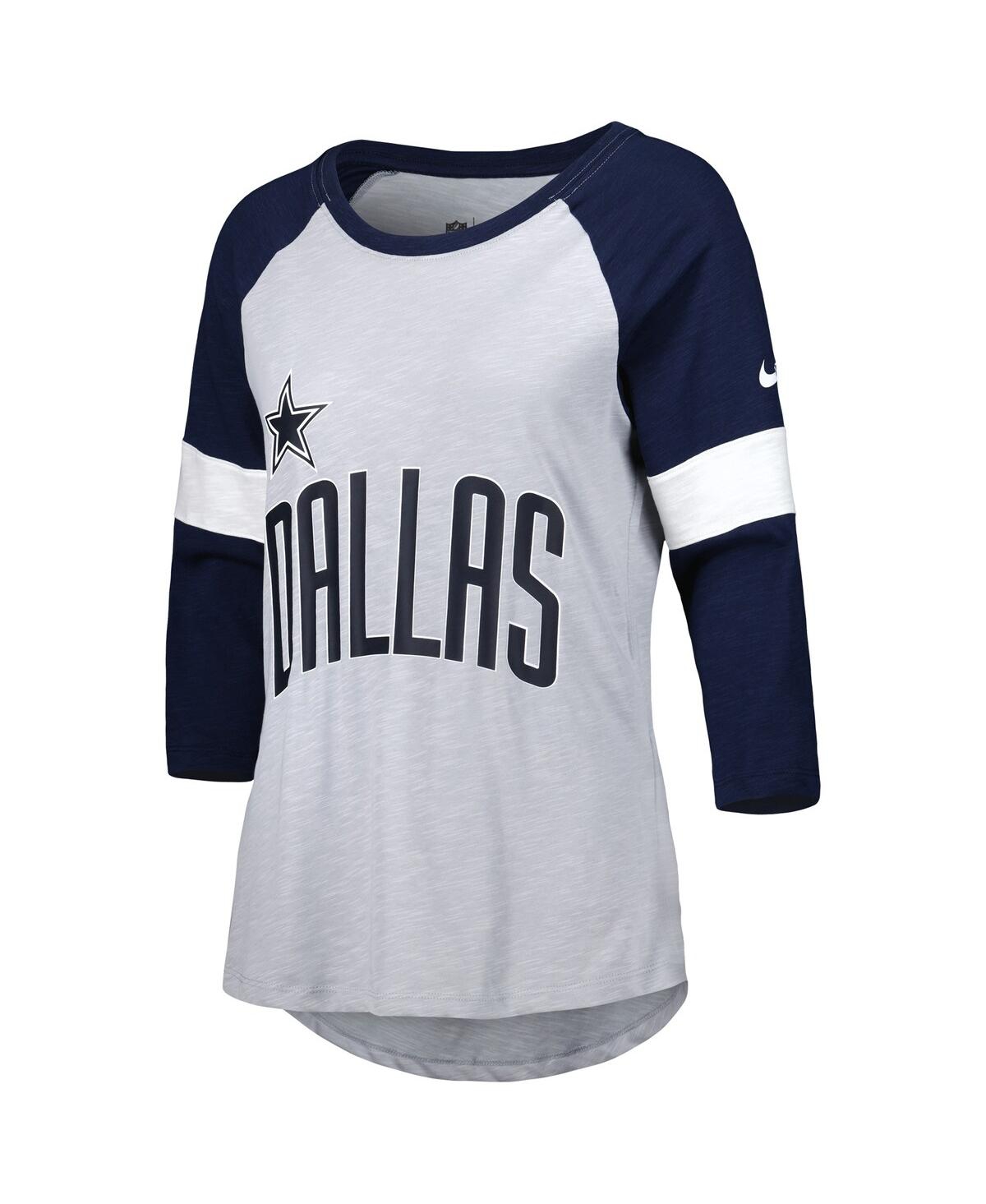 Nike Women's Dallas Cowboys Heather Gray/navy Football Pride Raglan 3/4-sleeve T-shirt In Heather Gray