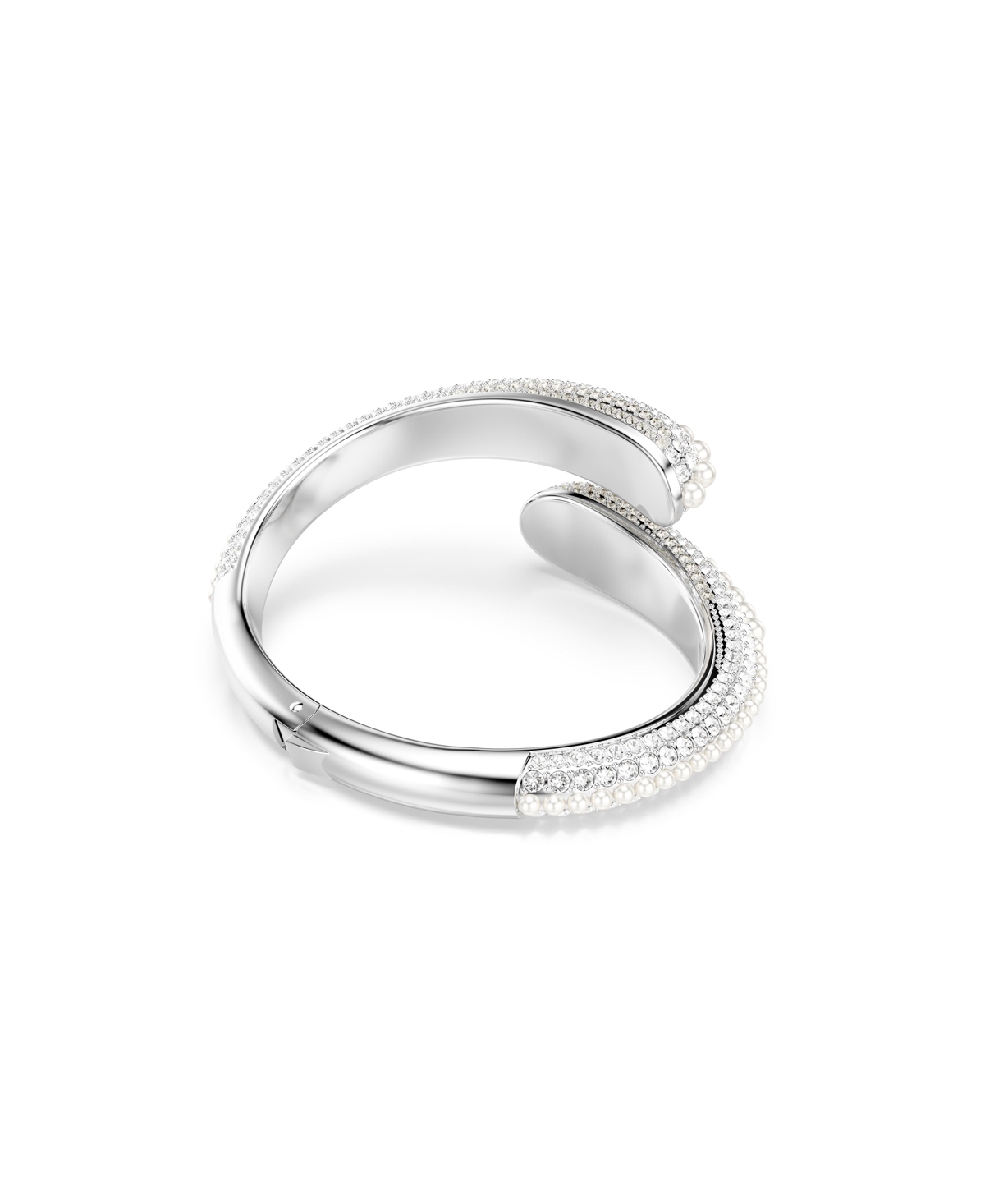 Swarovski Sublima Crystal Cultivated Pearl, Round Cut, White, Rhodium Plated Cuff In Silver,white