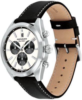 Men's Datron Swiss Quartz Chrono Black Leather Watch 41mm
