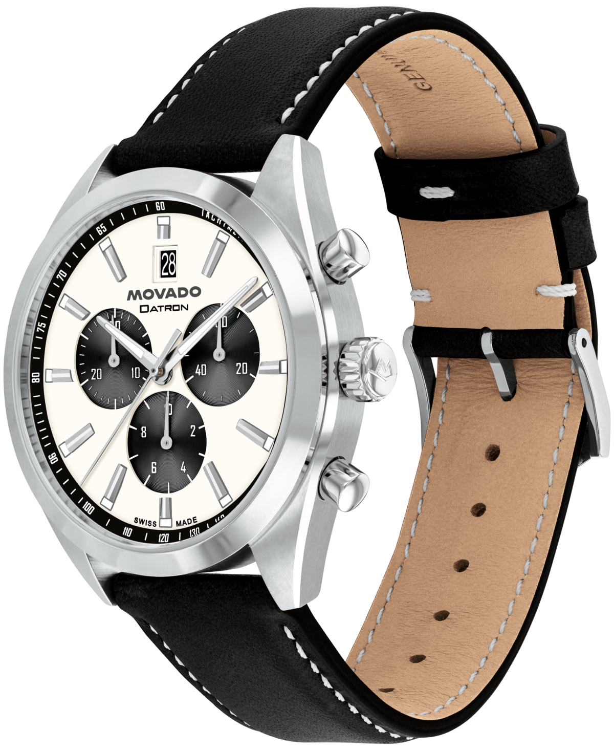 Movado Men's Datron Swiss Quartz ChronoLeather Watch 41mm - Black