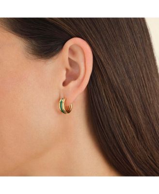 Emerald Triple Hoops In 14K Yellow Gold Plated Stainless Steel