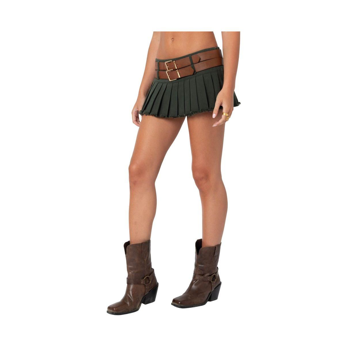 Edikted Women's Double Belt Pleated Denim Micro Skort