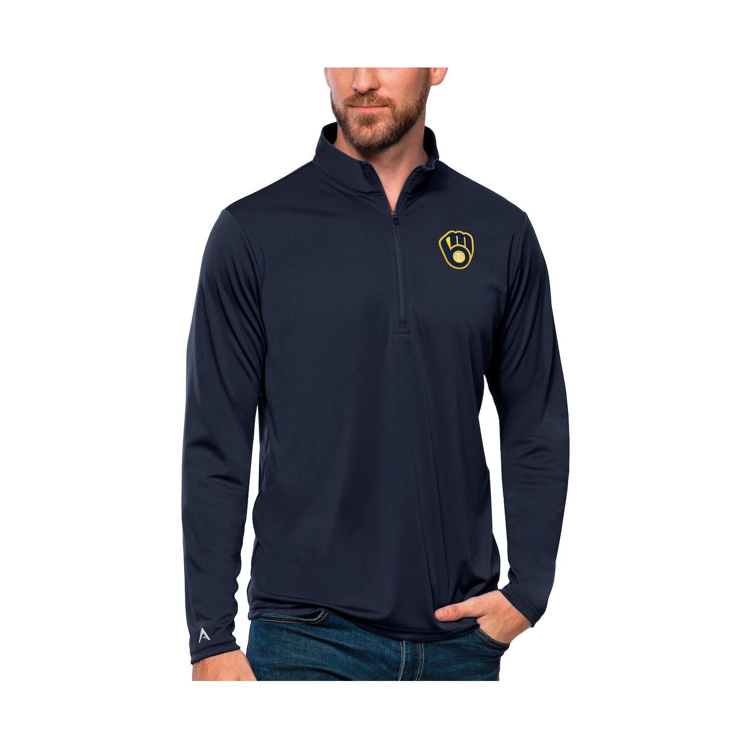 Мужской свитер Antigua Navy Milwaukee Brewers Tribute Quarter-Zip Pullover Top — фото 1