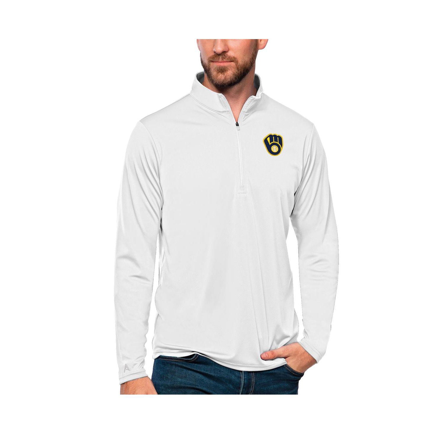 Men's White Milwaukee Brewers Tribute Quarter-Zip Pullover Top