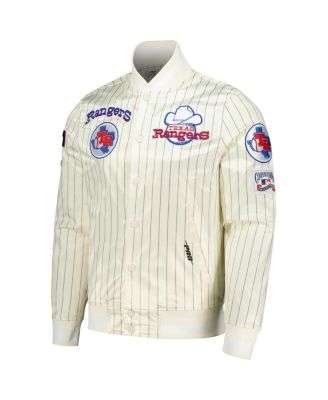 Men's Cream Texas Rangers Cooperstown Collection Pinstripe Retro Classic Satin Full-Snap Jacket